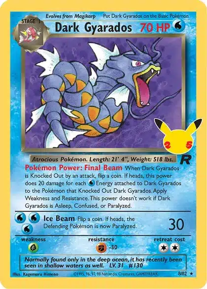 Dark Gyarados Pokemon trading card from Celebrations: Classic Collection