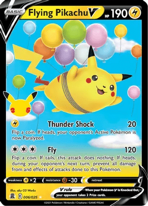 Flying Pikachu V Pokemon trading card from Celebrations