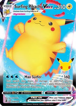Surfing Pikachu VMAX Pokemon card from Celebrations