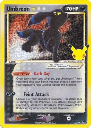 Umbreon Gold Star Pokemon card from Celebrations: Classic Collection