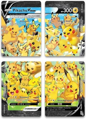 Set of 4 Pikachu V-Union Pokemon promo cards from the Sword & Shield series
