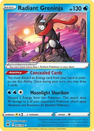 Radiant Greninja Pokemon card from Astral Radiance