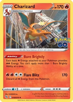 Charizard Pokemon trading card from Pokemon GO
