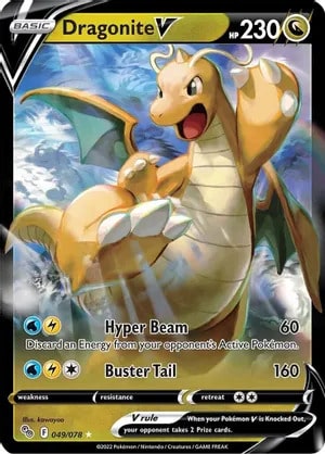 Dragonite V Pokemon trading card from Pokemon GO