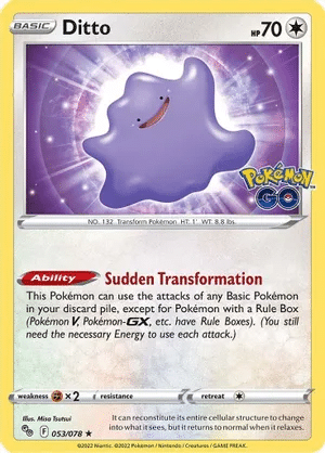 Ditto Pokemon trading card from Pokemon GO