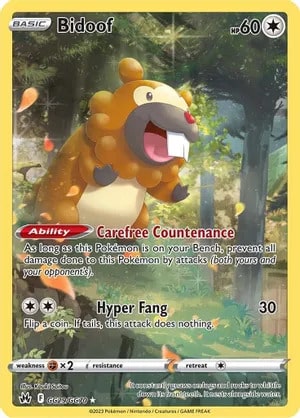 Bidoof Pokemon trading card from Crown Zenith Galarian Gallery