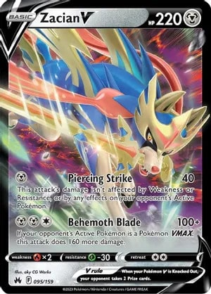 Zacian V Pokemon card from Crown Zenith