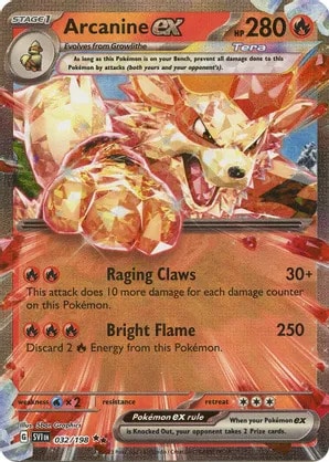 Arcanine ex Pokemon trading card from Scarlet & Violet Base Set