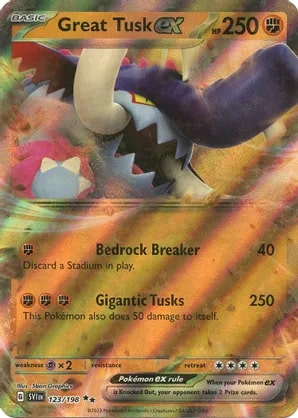 Great Tusk ex Pokemon card from Scarlet & Violet Base Set
