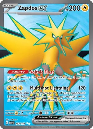 Zapdos ex Pokemon card featuring the legendary electric bird