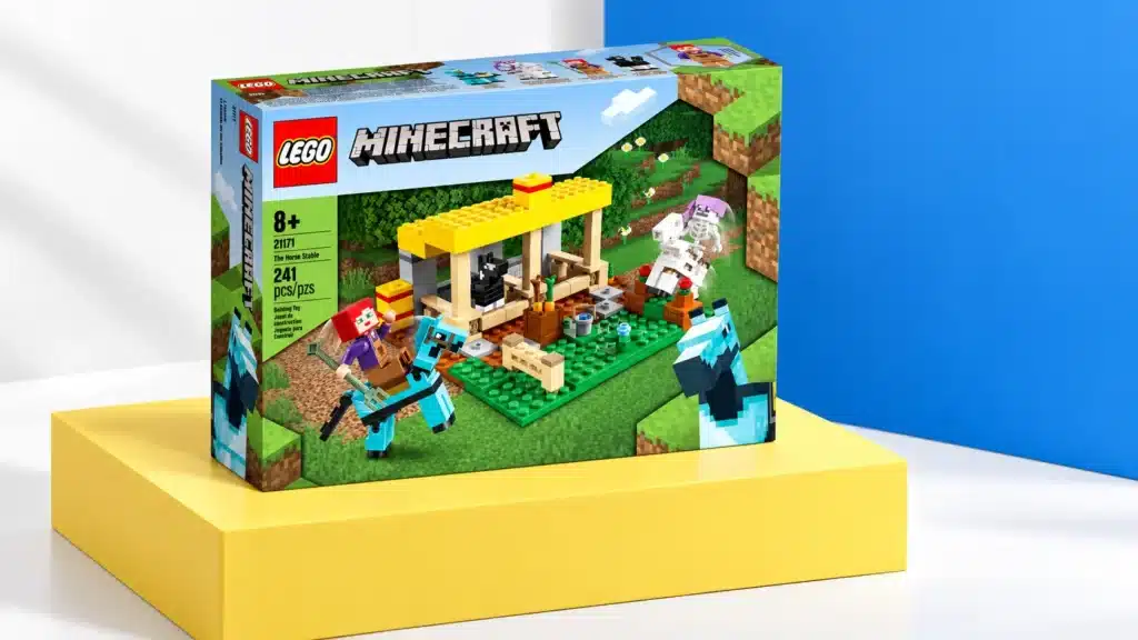 LEGO Minecraft The Horse Stable on a yellow plinth