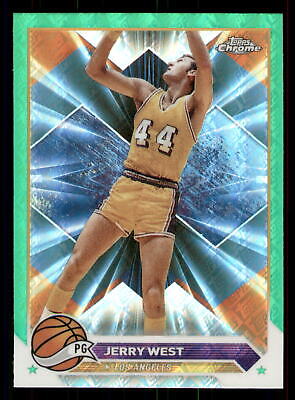 2023-24 Topps Chrome Jerry West Green Topps Logo Refractor basketball card