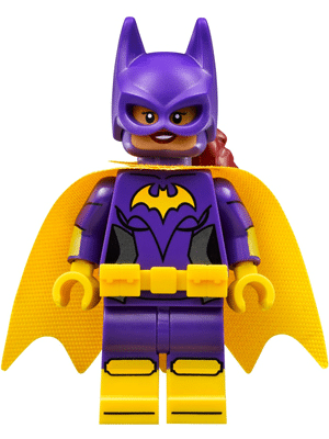 LEGO Batgirl minifigure, yellow cape, dual sided head with smile/annoyed pattern, from The LEGO Batman Movie