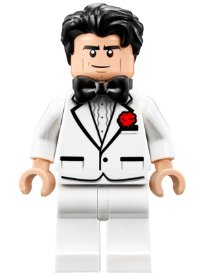 LEGO Bruce Wayne minifigure in white tuxedo from The LEGO Batman Movie