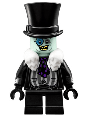 LEGO The Penguin minifigure, white fur collar, from The LEGO Batman Movie