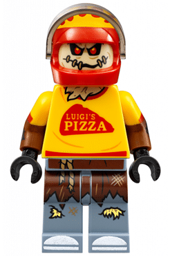 LEGO Scarecrow minifigure, pizza delivery outfit, from The LEGO Batman Movie