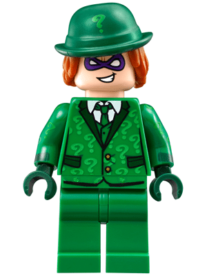 LEGO The Riddler minifigure, suit and tie, hat with hair, from The LEGO Batman Movie