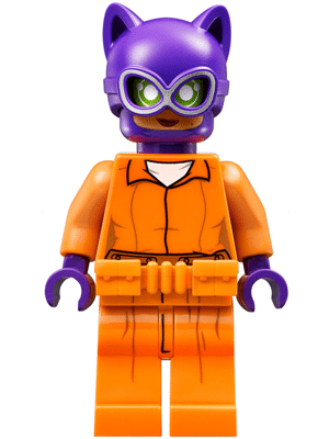 LEGO Catwoman minifigure, prison jumpsuit and belt, from The LEGO Batman Movie