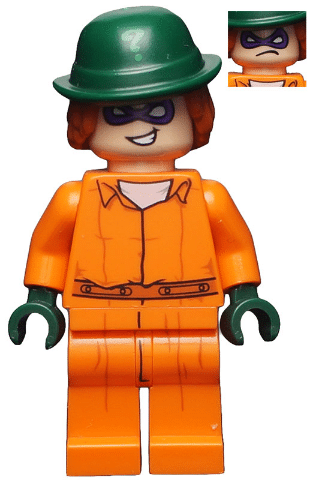 LEGO The Riddler minifigure, prison jumpsuit, from The LEGO Batman Movie