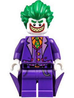 LEGO The Joker minifigure, long coattails, smile with pointed teeth grin, from The LEGO Batman Movie
