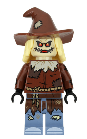LEGO Scarecrow minifigure, reddish brown floppy hat, from The LEGO Batman Movie