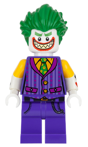 LEGO The Joker minifigure, striped vest, from The LEGO Batman Movie