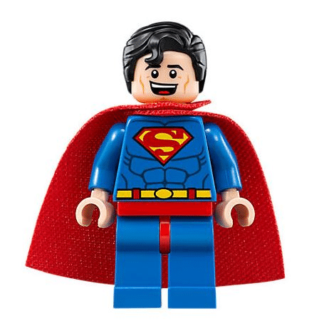 LEGO Superman minifigure, broad grin, from The LEGO Batman Movie