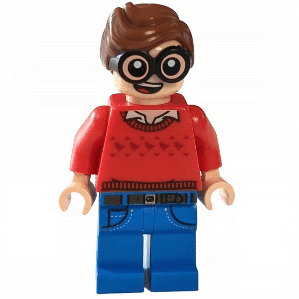 LEGO Dick Grayson minifigure, red sweater with dark red robins, from The LEGO Batman Movie